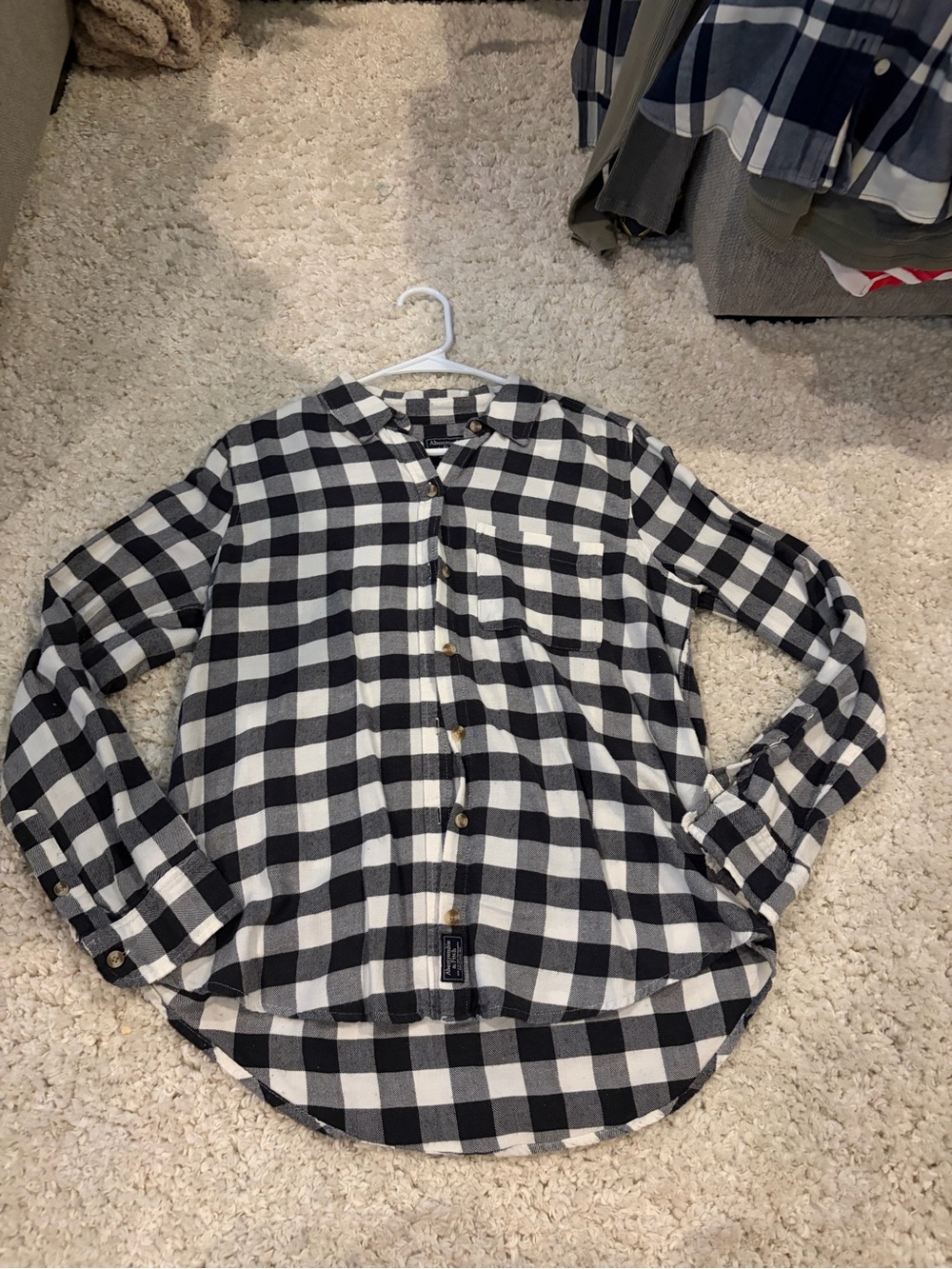 Abercrombie & Fitch Black and White Buffalo Plaid Button-Down Shirt
